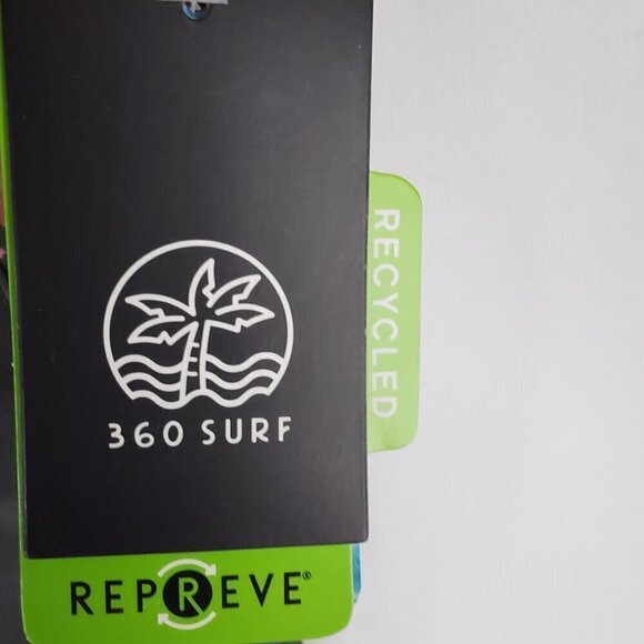 NWT 360 Surf Men's Beach Shorts Black w/ Flamingo and Palm Tree Recycled Poly - Picture 8 of 9